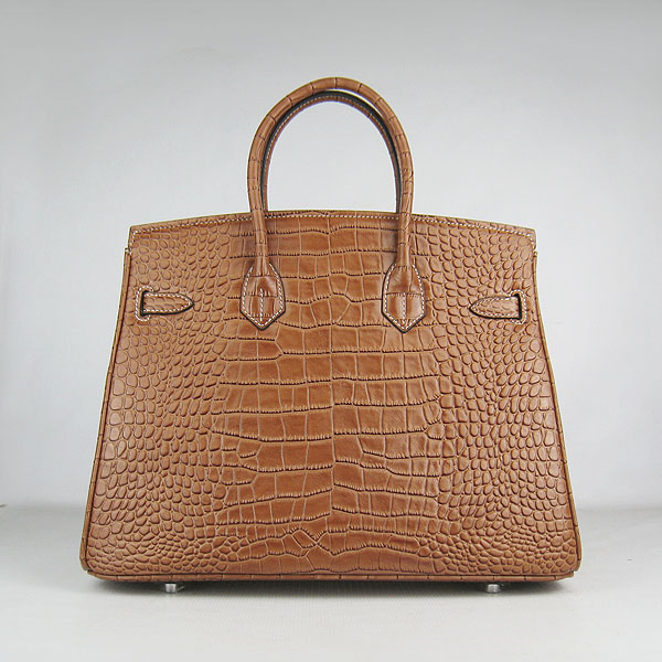 High Quality Fake Hermes Birkin 35CM Crocodile Veins Leather Bag Light Coffee 6089